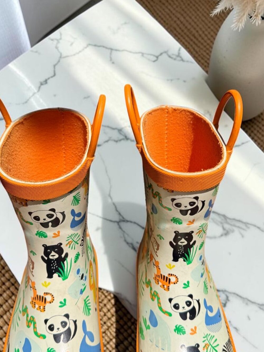 Lily & Dan Kids Safari Jungle Rain Boots Orange Animal Print Waterproof 11/12 - Picture 4 of 13